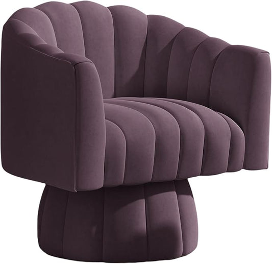 Accent Chair Mid Century 360 Degree Swivel ChairModern Lounge Sofa Round Barrel Chair with Wide UpholsteredFluffy Velvet Fabric Chairs for Home Sofa Living Room/Bedroom/Waiting Room(Purple)