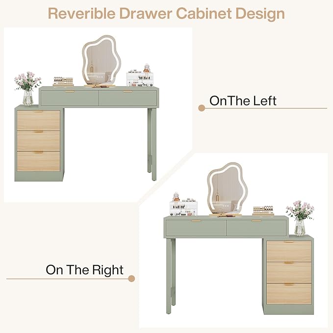 Tribesigns Computer Desk with 5 Drawers Reversible Small Writing Desk with Storage Modern Wooden Study Corner Table Workstation for Home Office Small Spaces Mint Green