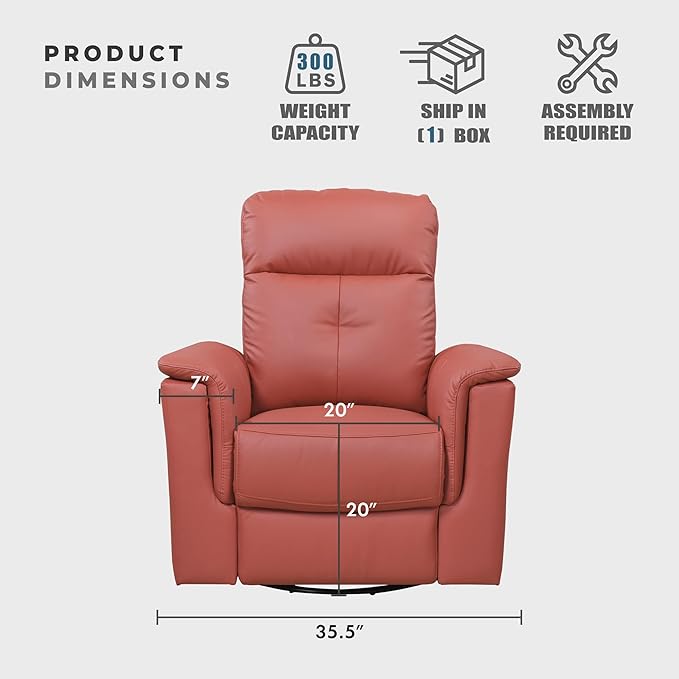 Lexicon Swivel Glider Recliner Chair Comfy Nursery Glider Top Grain Leather Match Recliner Manual Reclining Chair for Living Room/Office/Apartment Red