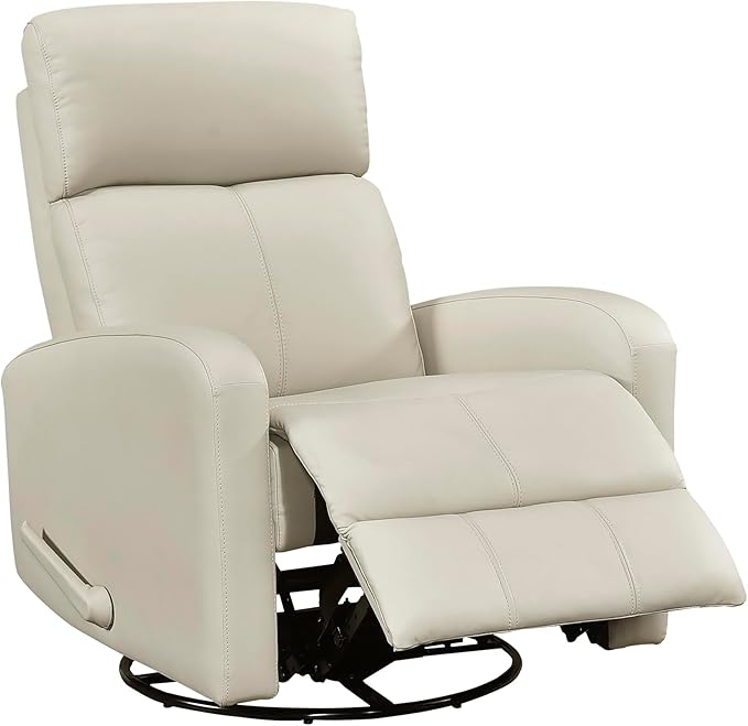 Lexicon Swivel Glider Reclining Chair Top Grain Leather Match Manual Pull Handle Recliner Comfy Nursery Glider Recliner Swivel Reclining Chair for Living Room/Office/Bedroom/Apartment Beige