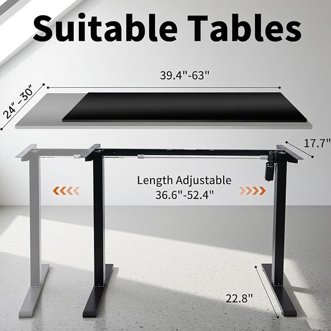 Standing Desk Frame Electric Stand Up Desk Legs Frame 3 Memory Height Settings Height Adjustable Table Legs for Max 63″ x 39.4″ Desktop for Home Office Black Frame Only