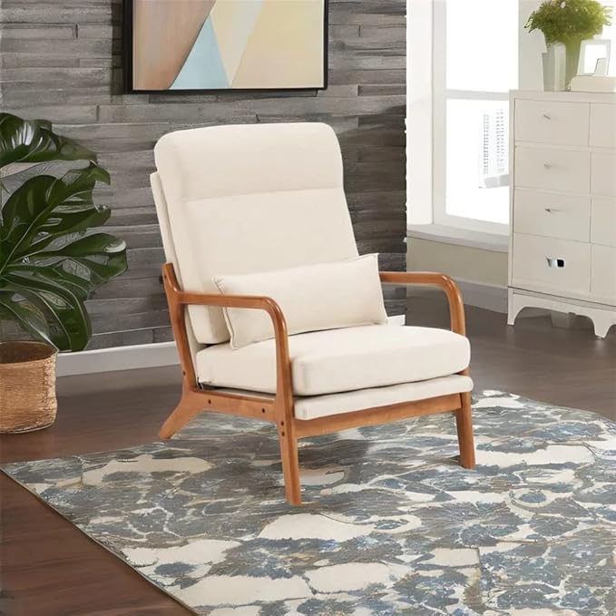 Accent Chair for Living Room Mid-Century Modern Upholstered Armchair with PillowReading Arm ChairComfy Accent Chair for Bedroom