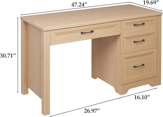 Farmhouse Executive Desk with Drawers Wood Computer Desk with Ample File Drawer Rustic Home Office Desk with Storage for Bedroom Living Room Natural
