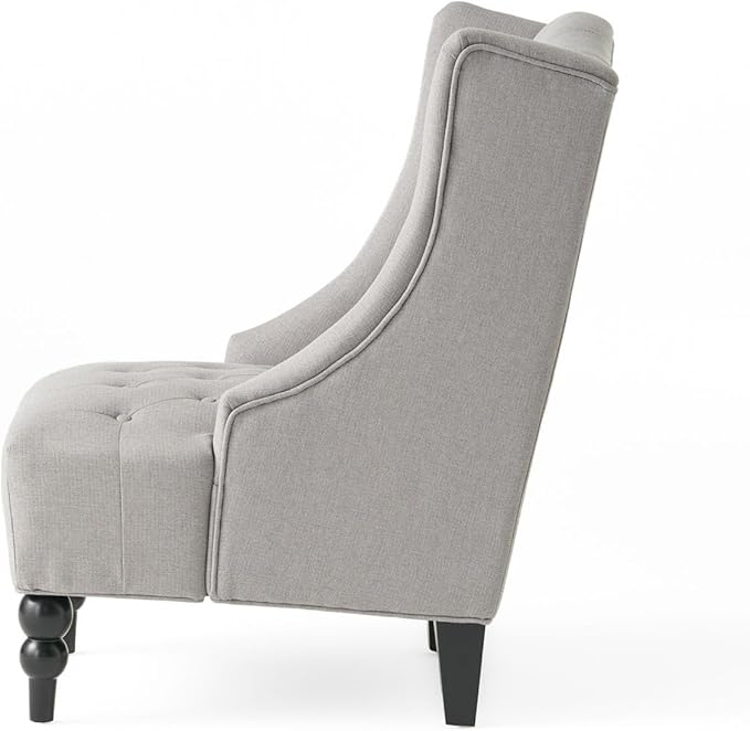 High-Back Velvet Wingback Chair Navy Blue Accent Chair with Button-Tufted Design &amp Birch Wood Legs 27.5”W x 33.75”D Upholstered Club Chair for Living Room Victorian (Fabric Gray)