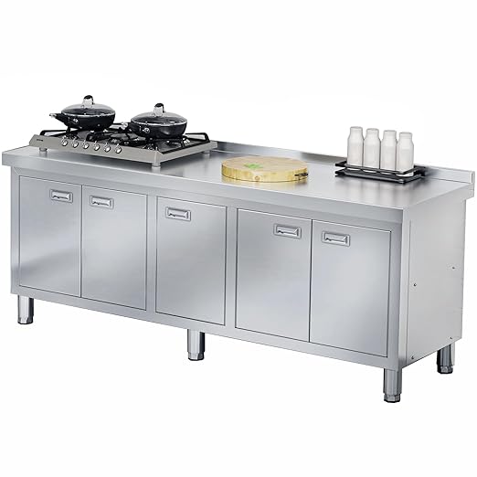 WWK 70 x 21 Stainless Steel Table with Cabinet Commercial Kitchen Table for Prep &amp Work Heavy Duty Work Cabinet with 5 Doors for Outdoor Kitchen Restaurant Hotel Garage and Cafe