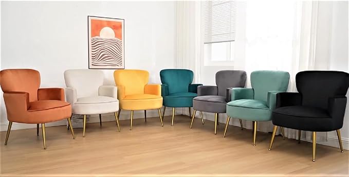 Trendy Velvet Accent Chair with Gold Metal Legs Upholstered Armchair for Small to Mid-Size Spaces Modern Living Room Bedroom Vanity Desk and Entryway Black