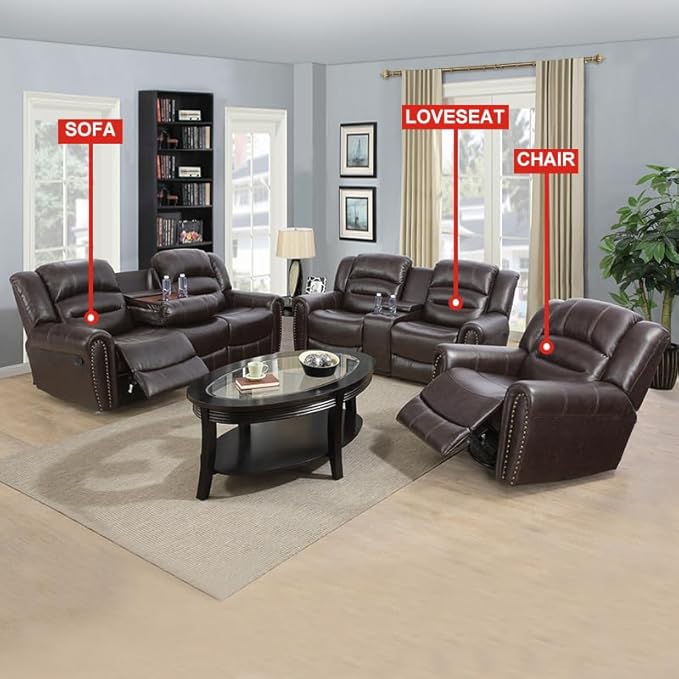 Manual Breathing Leather Recliner LoveseatLiving Room LoveseatLeather Loveseat for Home/Office(Leather Reclining Loveseat) Brown