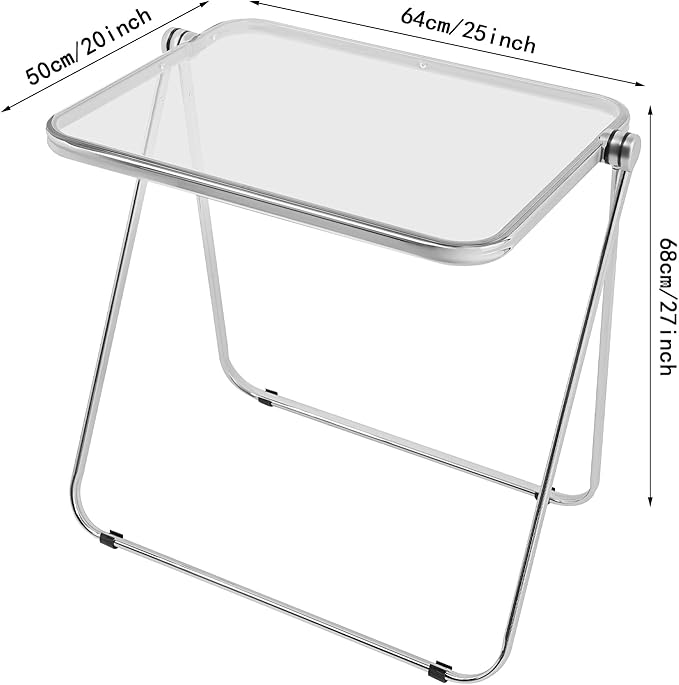 Folding TV Tray Table Acrylic Foldable Desk No Assembly Required Mini Folding Desk for Home Office Living Room Bed Room Outdoor (Silver + Clear)