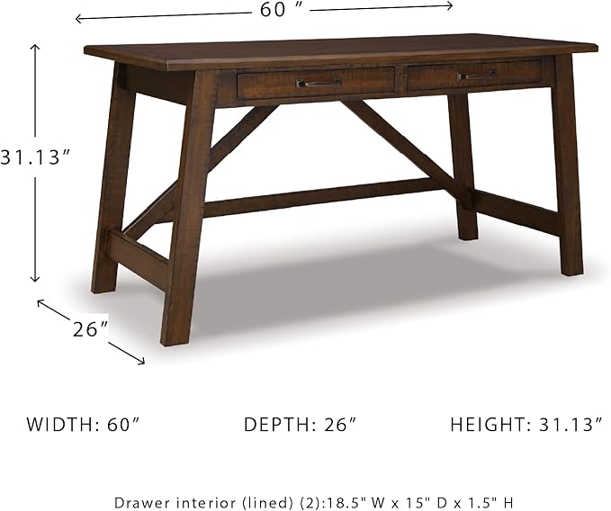 Signature Design by Ashley Baldridge Home Office Desk Rustic Industrial Desk With Drawers Wood Construction Smooth-Gliding Storage for Workspaces Ideal Office Desk for Home Offices Brown