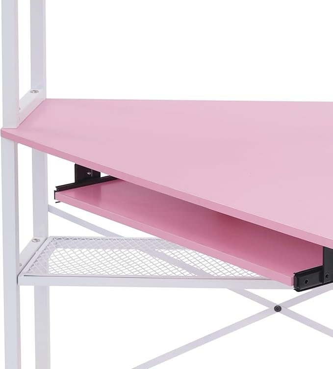 Corner Small Desk for Small Space 29.5”*29.5”*60” Corner Computer Desk with USB Ports Triangle Gaming Desk with with RGB LED Lighting for Home Office Living Room Bedroom (Pink)
