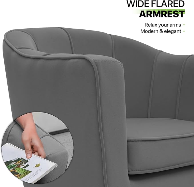 Magshion Barrel Accent Chair with Lumbar Pillow Modern Upholstered Armchair Ergonomic Single Sofa Chair for Living Room Bedroom Office 550 lbs Capacity - Gray