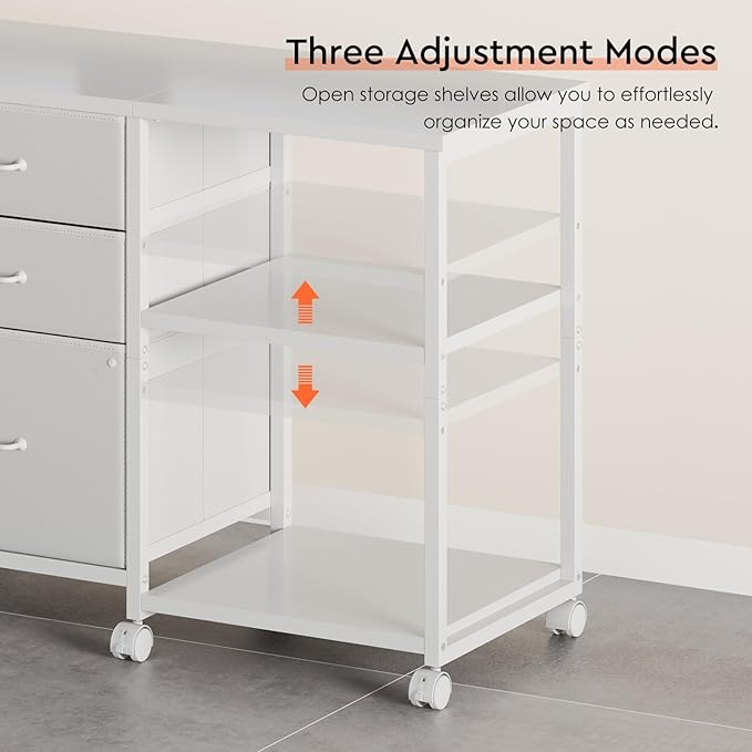 3 Drawer File Cabinet with Wheels Rolling Printer Stand with Open Storage Shelf Fabric Lateral Filing Cabinet for Home OfficeWhite
