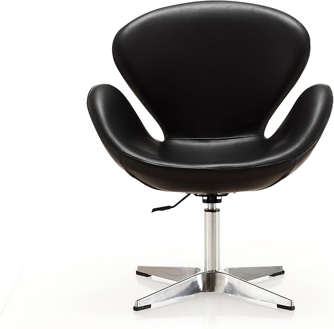 Manhattan Comfort Raspberry Adjustable Swivel Accent Chair with 360° Turn Polished Chrome Base Modern Retro Design Versatile Seat Ideal for Any Room Set of 1 Black