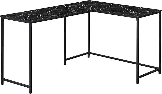 Computer Desk Home Office Corner 58 l L Shape Work Laptop Black Marble Look Laminate Black Metal Contemporary Modern