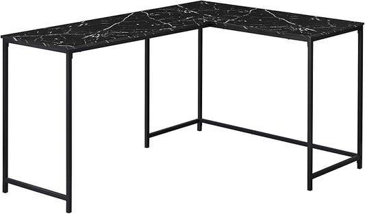 Computer Desk Home Office Corner 58 l L Shape Work Laptop Black Marble Look Laminate Black Metal Contemporary Modern