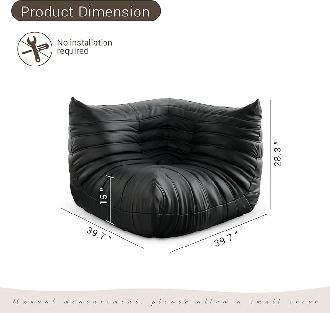 Lazy Floor SofaCorner Fireside ChairBig Bean Bag Chair with Memory Foam Filled for Living RoomBlack