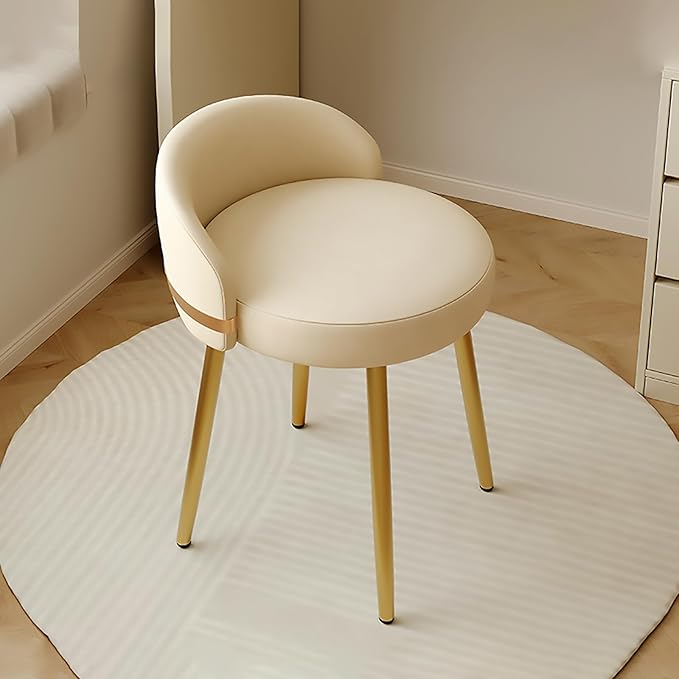Vanity Chair for WomenComfy Accent Chair with Low Back Swivel White Pu Leather Upholstered Chair Makeup Stool for Bedroom Cloakroom Living Room Beige A