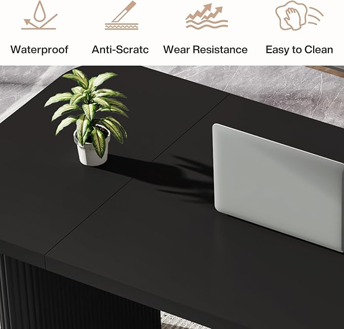 Tribesigns 62-Inch Rectangular Executive Computer Desk Large Modern Wood Writing Table with Double Pedestal for Home Office Easy to Assemble Chair Not Included (Black)