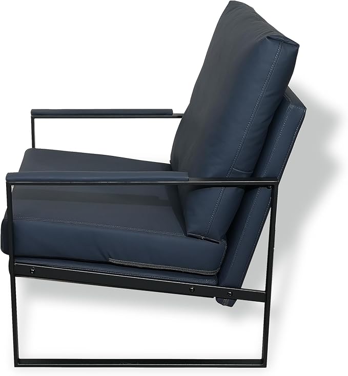 CONSDAN StoneCreek Accent Chair Modern Armchair with Metal Frame Leather Single Sofa Chair with Thick Padded Backrest Upholstered Lounge Chair for Living Room Bedroom Ocean Mist Blue