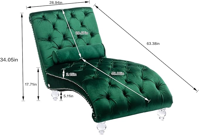 Leisure Velvet Concubine Sofa Accent Sofa Chaise Reclining Lounger Barrel Sofa with Acrylic Feet (Green)