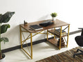 Morello Gold Metal e 47 Wooden Top 2 Shelves Writing and Computer Desk for Home Office White
