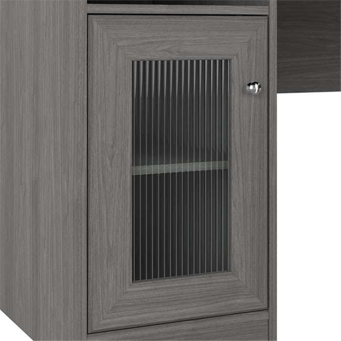 Pemberly Row 60 L Shaped Computer Desk Engineered Wood Gray Finish Transitional Style Home Office Desk with Storage Cabinet File Drawer Adjustable Shelf Wire Management Cubby Spaces