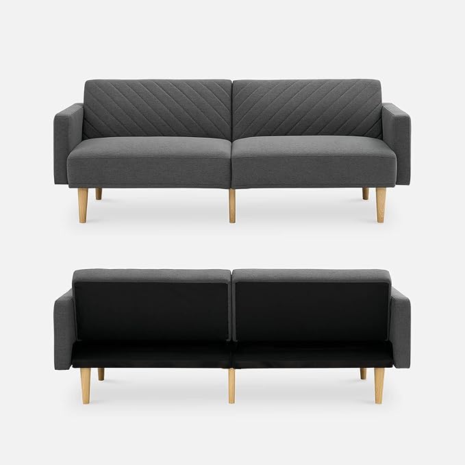mopio 76.4 Futon Sofa Bed Couch Loveseat Sleeper Sofa Mid Century Modern Futon Couch Sofa Cama Couches for Living Room (Dark Gray Fabric)