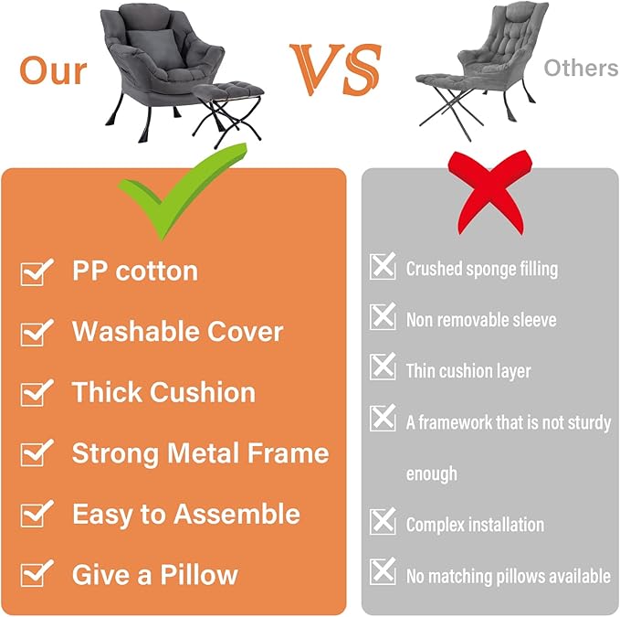 Lazy Chair for Living Room Large Dark Grey Accent Chair with a Throw Pillow Leisure Sofa Chair Set Comfy Reading Chair for Bedroom Dorm Room Office