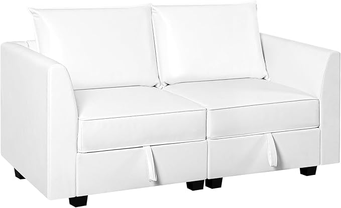 Naomi Home Elizabeth Modern Loveseat Sofa with Extendable Design &amp Soft Comfortable Seating – Air Leather Modular loveseat Sofa with Sturdy Wooden Frame Ideal for Small Spaces Easy Assembly Whi