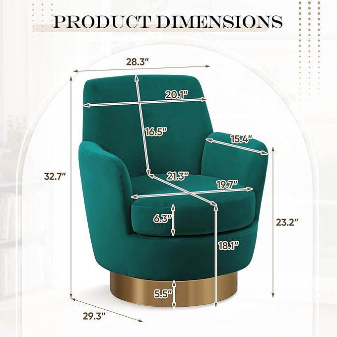 360° Swivel Barrel Chair Set of 2 28.3 Modern Velvet Round Accent Chair Comfy Upholstered Small Armchair with Gold Metal Base for Living Room Bedroom Nursery Office Sillas para Sala Emerald