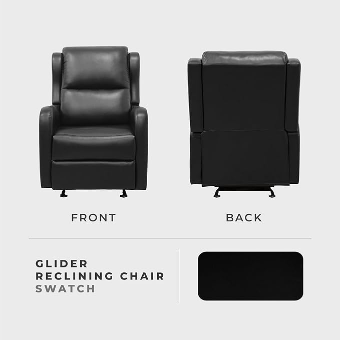Lexicon Manual Glider Recliner Chair Reclining Sofa Chair Home Theater Seating Manual Glider Recliner for Living Room/Office/Apartment Easy Assembly Black Faux Leather