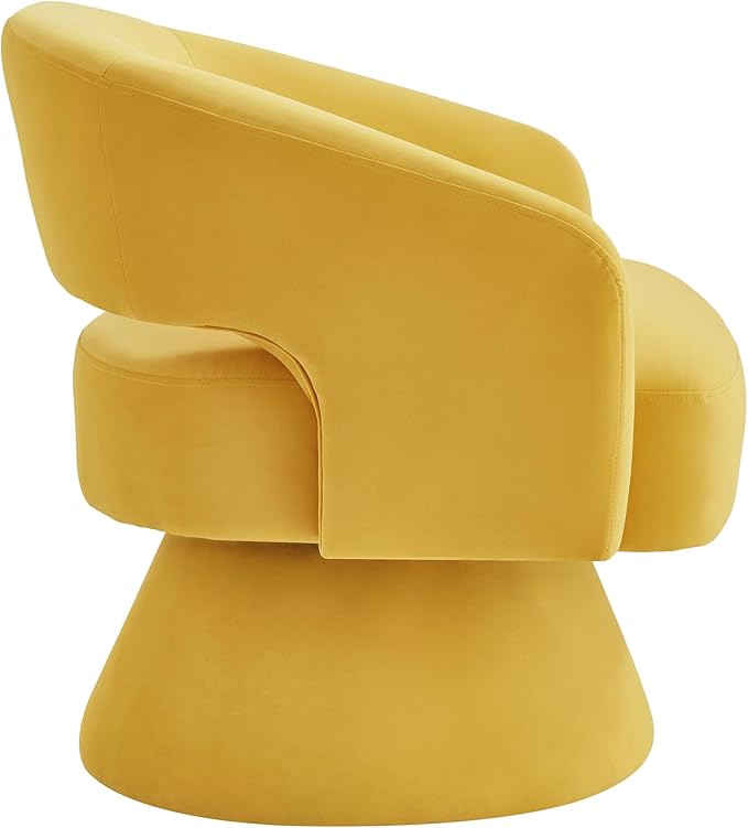 Modern Swivel Barrel Chair Upholstered Velvet Round Accent Chairs360 Degree Comfy Swivel Chair with Open Backrest Single Chair Armchair for Living Room Bedroom Homerest Yellow