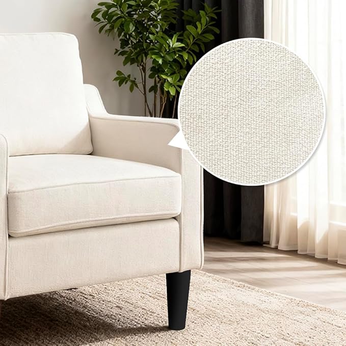 Accent Chair for Living Room Mid-Century Armchairs for Small Spaces Chenille Upholstered Comfy Reading Armchair with Studded for Bedroom (White-A)