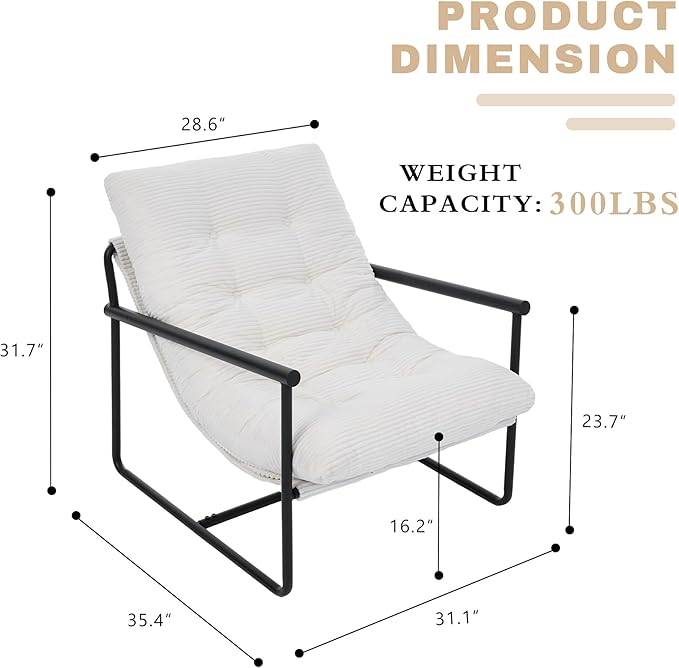 Modern Accent Chair for Living RoomArm Chair with Metal FrameUpholstered Armchair with Soft Cushion for Bedroom Lounge Reading Room (Beige)
