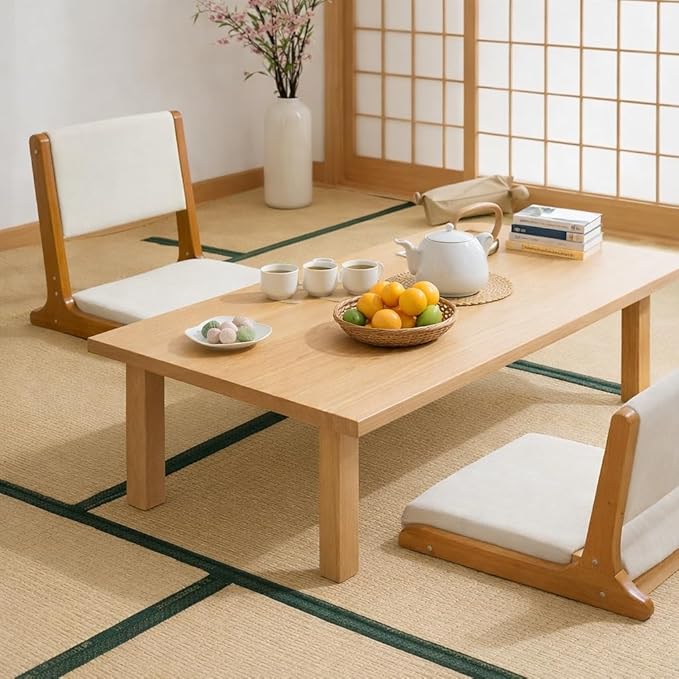 HollyHOME Floor Chair with Back Support Foldable Japanese Style Floor Chair Wood Legless Tatami Chair with Cushion Accent Meditation Floor Seat for Bay Window Living Room Bedroom Beige