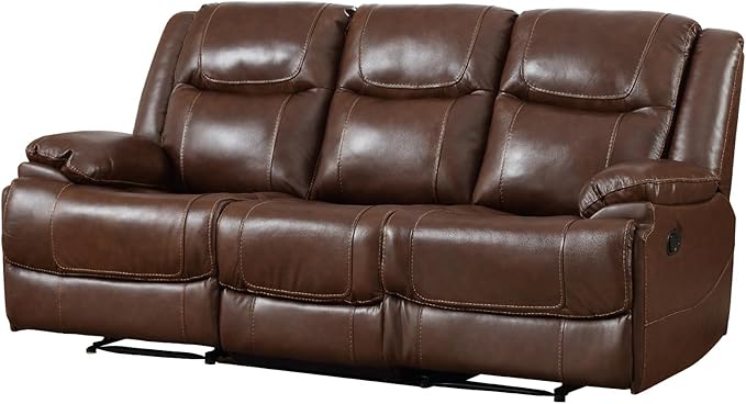 EBELLO Genuine Leather Manual Reclining Sofa 3 Seat Recliner Sofa Couch for Living Room Bedroom Furniture Meeting Room Brown