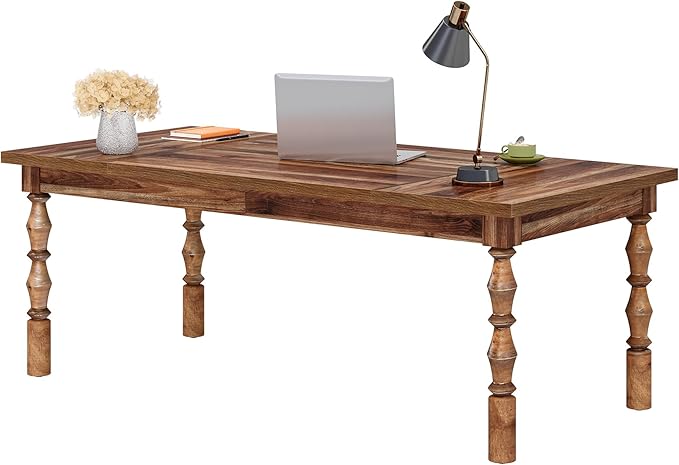Tribesigns Large Executive Office Desk 62.2-Inch Farmhouse Modern Computer Desk Mid Century Study Writing Table Workstations Business Office Furniture with Carved Turned Legs (Walnut)
