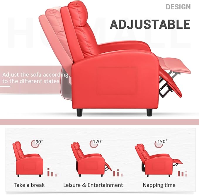 Homall Recliner Chair Recliner Sofa for Adults Recliners Home Theater Seating with Lumbar Support Reclining Sofa Chair for Living Room (Leather Red)