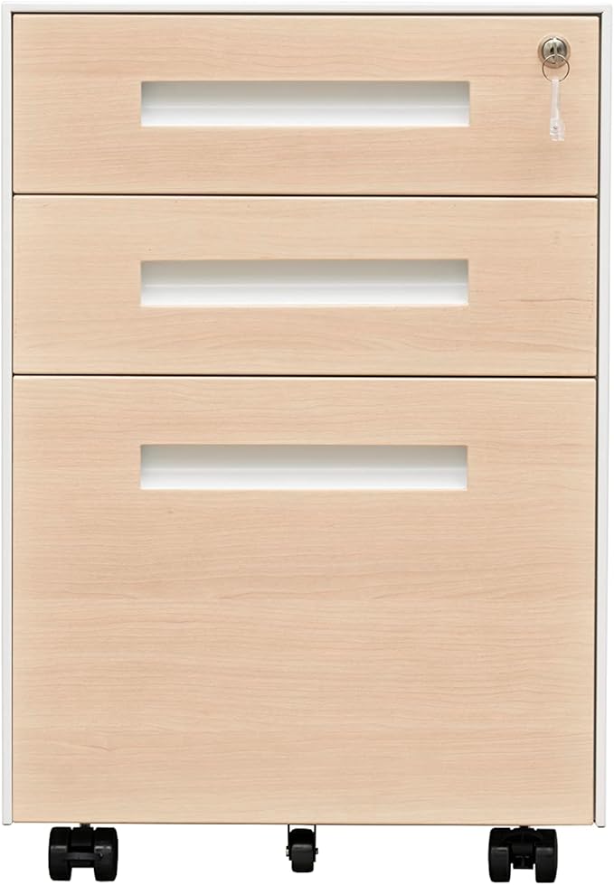 Generic 3 Drawer Mobile File Cabinet with Lock Steel File Cabinet for LegalLetterA4F4 Size Fully Assembled Include Wheels Home Office Design Cherry