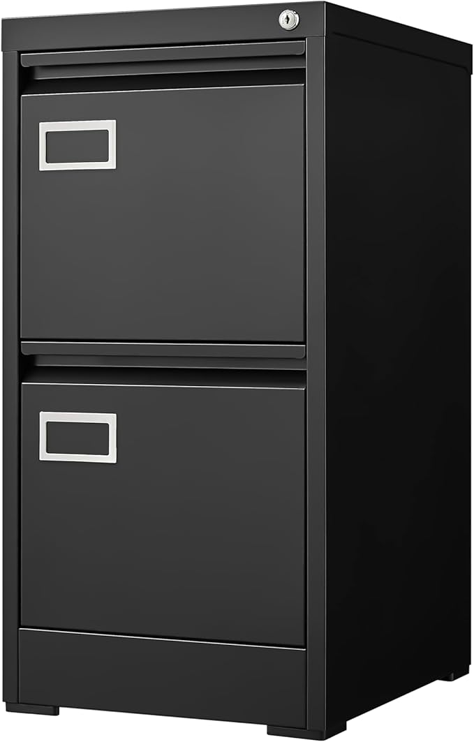 2 Drawer File Cabinet with Lock Vertical Metal Filing Cabinets for Home Office Organizer Storage Cabinet Fit Letter/A4/Legal Size FileAssembly RequiredBlack