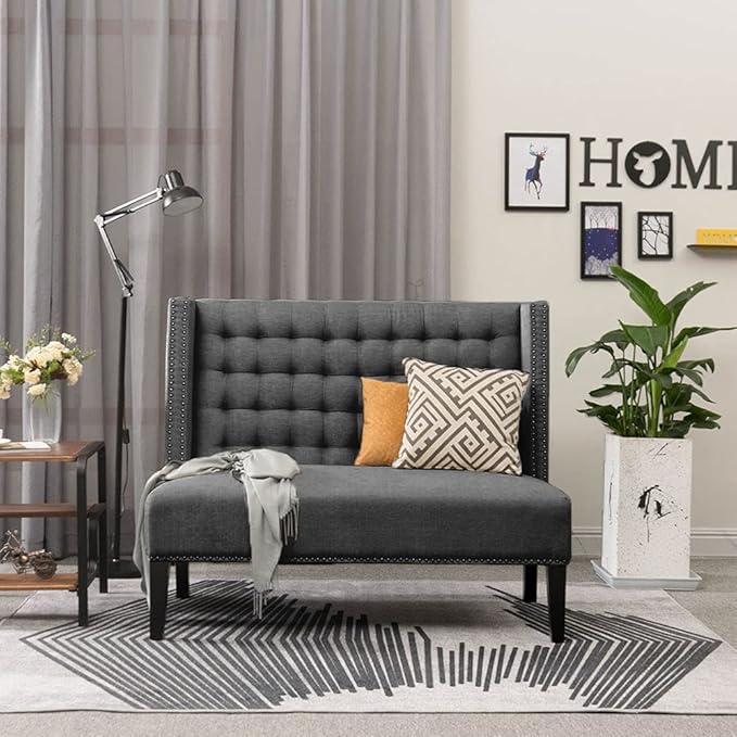 Andeworld Modern Loveseat Settee Bench Sofa Upholstered Banquette Couch for Dining Living Room Hallway or Entryway Seating Funiture with Wooden LegsSlate