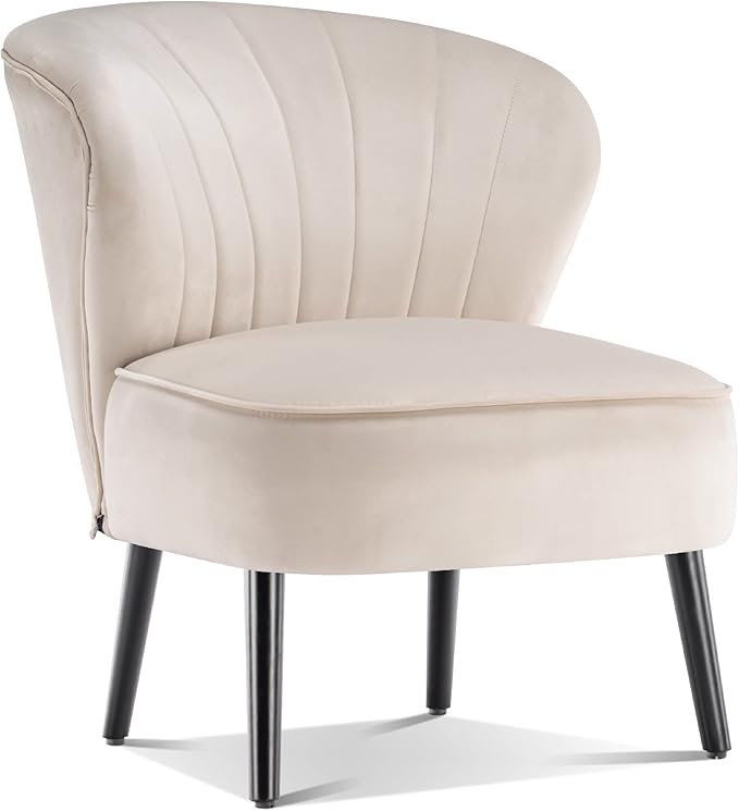 MCombo Velvet Accent Chair Tufted Club Chairs Upholstered Side Chair with Legs Vanity Chair for Living Room Bedroom 4720 (2 Cream White)