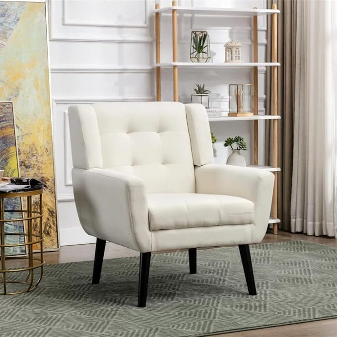 Contemporary Style Wide Accent Chair for Living Room | Ergonomic Armchair with Button Tufted Tight Backrest | Durable Wood Manufactured Comfortable | Attractive Aesthetic LookBeige Tan Color