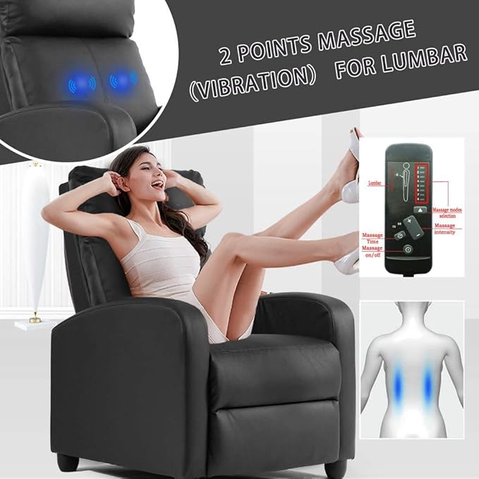 Recliner Chair Massage Chair Reclining Chair Sofa Lounge Chair Living Room Chair with Footrest PU Leather Reading Chair Lounge Chair for Home Room Black