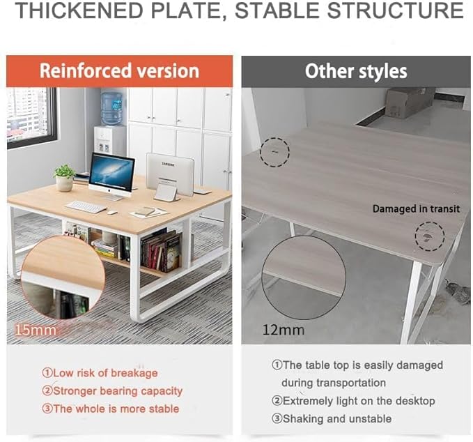 47 Inch Double Desk with Partition &amp Shelves Two Person Computer Desk Workstation for Home Office