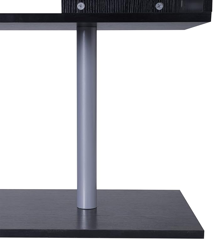HOMCOM 55 360° Rotating Corner Computer Desk Modern L-Shaped Home Office Workstation with 3-Tier Storage Shelves Bookshelf Black