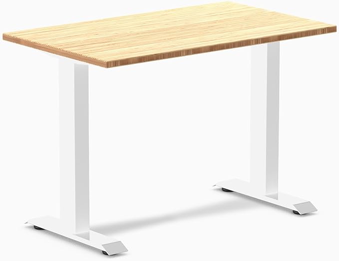Desky Zero Mini Bamboo Desk 40 x 24 inches Fixed Height Writing Desk with Natural Dark Bamboo Top and White Steel Frame Compact Office Desk for Home Study or Workstation