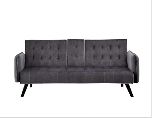 Container Furniture Direct 72 Velvet Convertible Sofa Bed with Cup Holders Tufted Folding Futon Sleeper Couch Mid-Century Modern 3 Seater for Small Spaces 72 L x 34.6 D x 31 H Grey