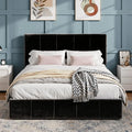 SHA CERLIN Full Size Bed Frame Velvet Upholstered Platform Bed Vertical Channel Tufted Adjustable Headboard Low Profile Bed Frame No Box Spring Needed Easy Assembly Black