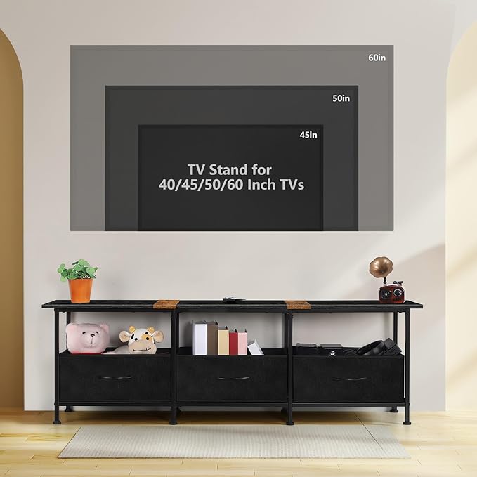 ETELI Small TV Stand for Living Room Entertainment Center with Storage TV Consoles Tables with Fabric Dressers for Bedroom 50/55/60 inch Television
